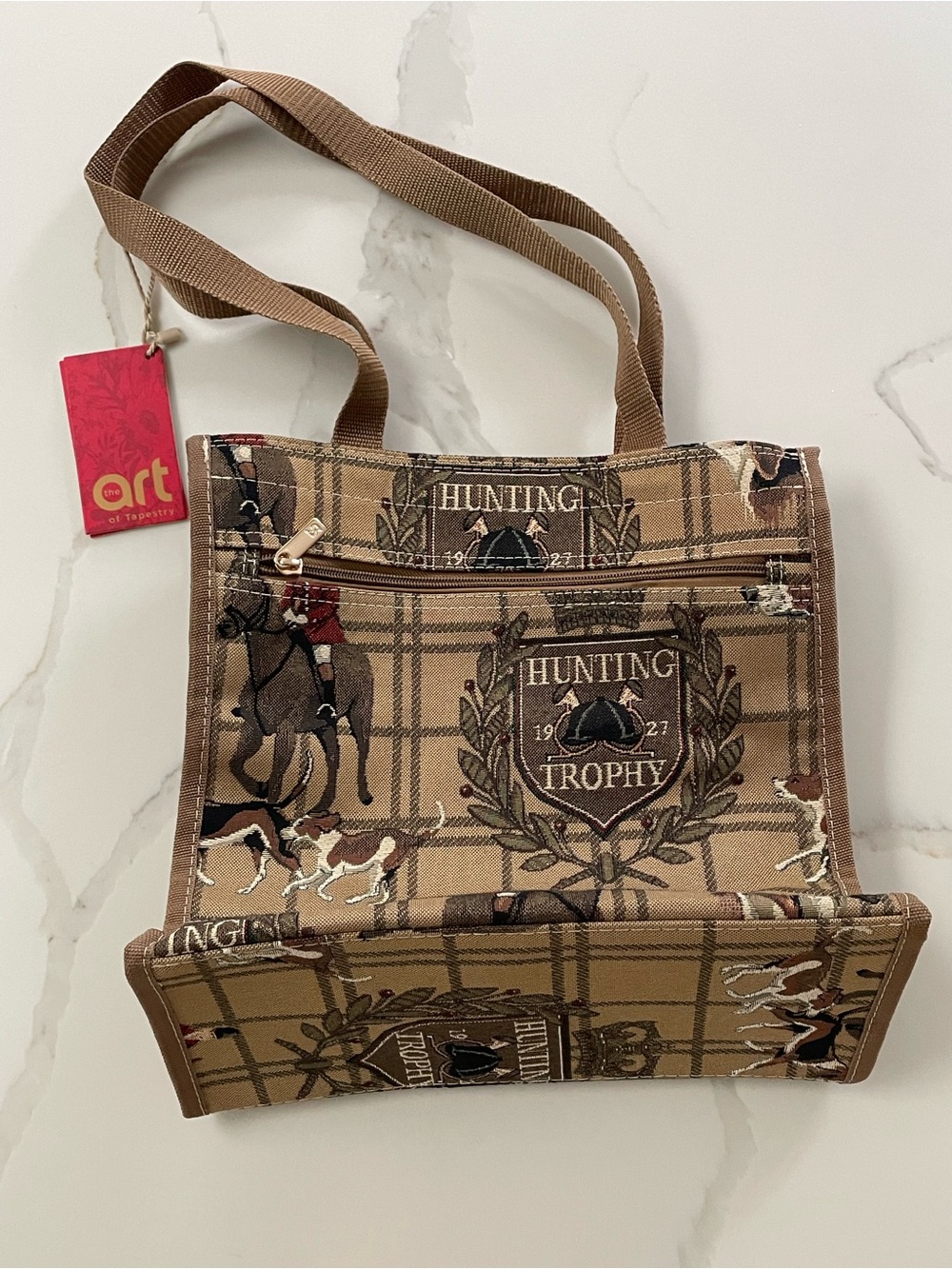 NWT UK Signare Classic Equestrian Fox Hunting Tapestry Tote
